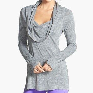 Zella Cowl-neck hooded top in Heather Grey